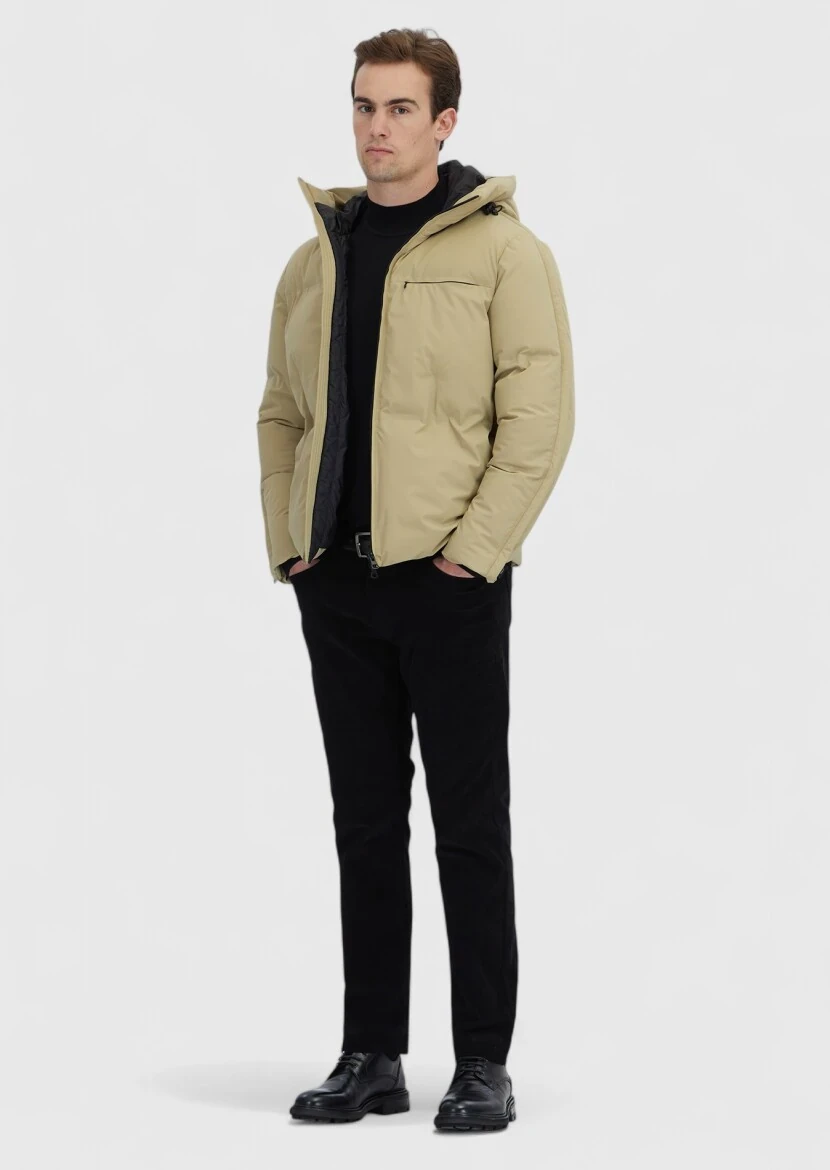 Kum Regular Fit Kapüşonlu Casual Dokuma Mont - 2