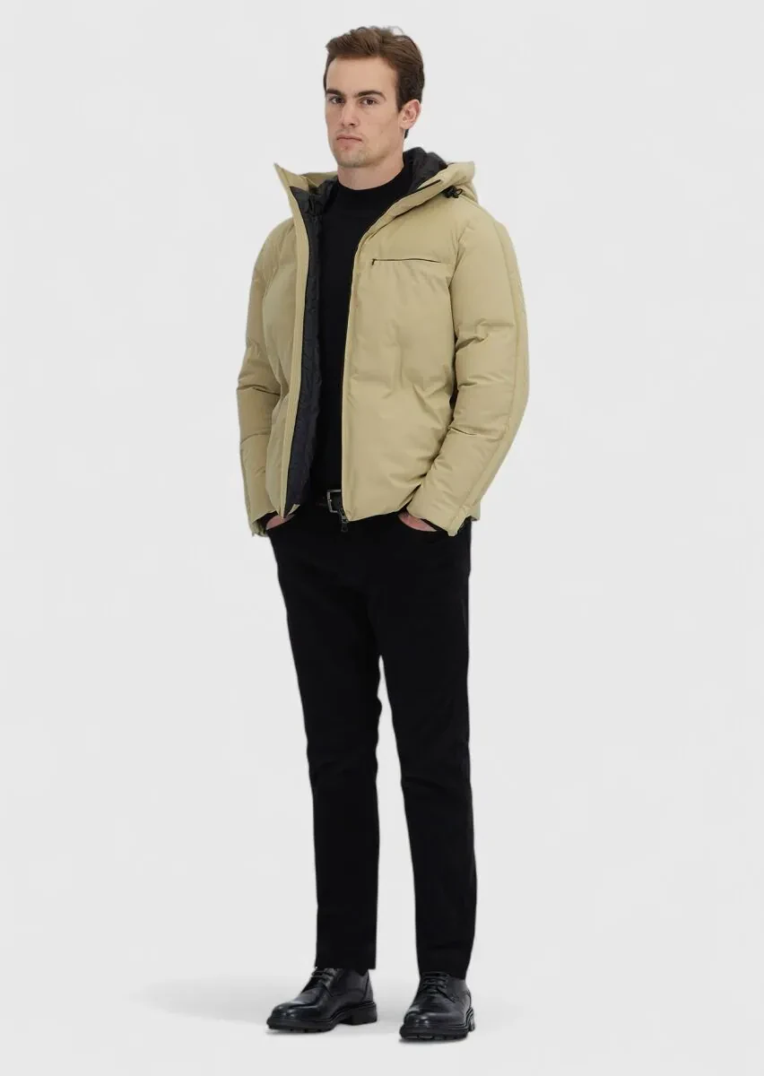 Kum Regular Fit Kapüşonlu Casual Dokuma Mont - 2