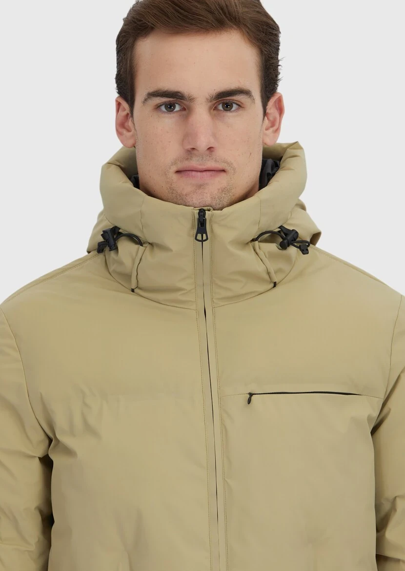 Kum Regular Fit Kapüşonlu Casual Dokuma Mont - 5