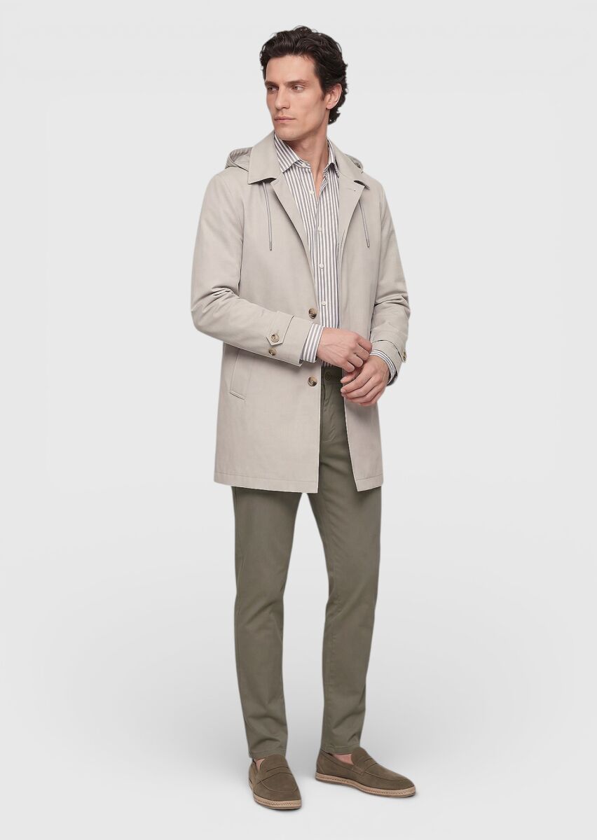 Kum Regular Fit Kapüşonlu Casual Teknik Pardösü - 4