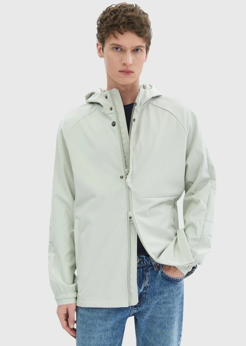 Kum Regular Fit Kapüşonlu Denim Dokuma Mont - 1