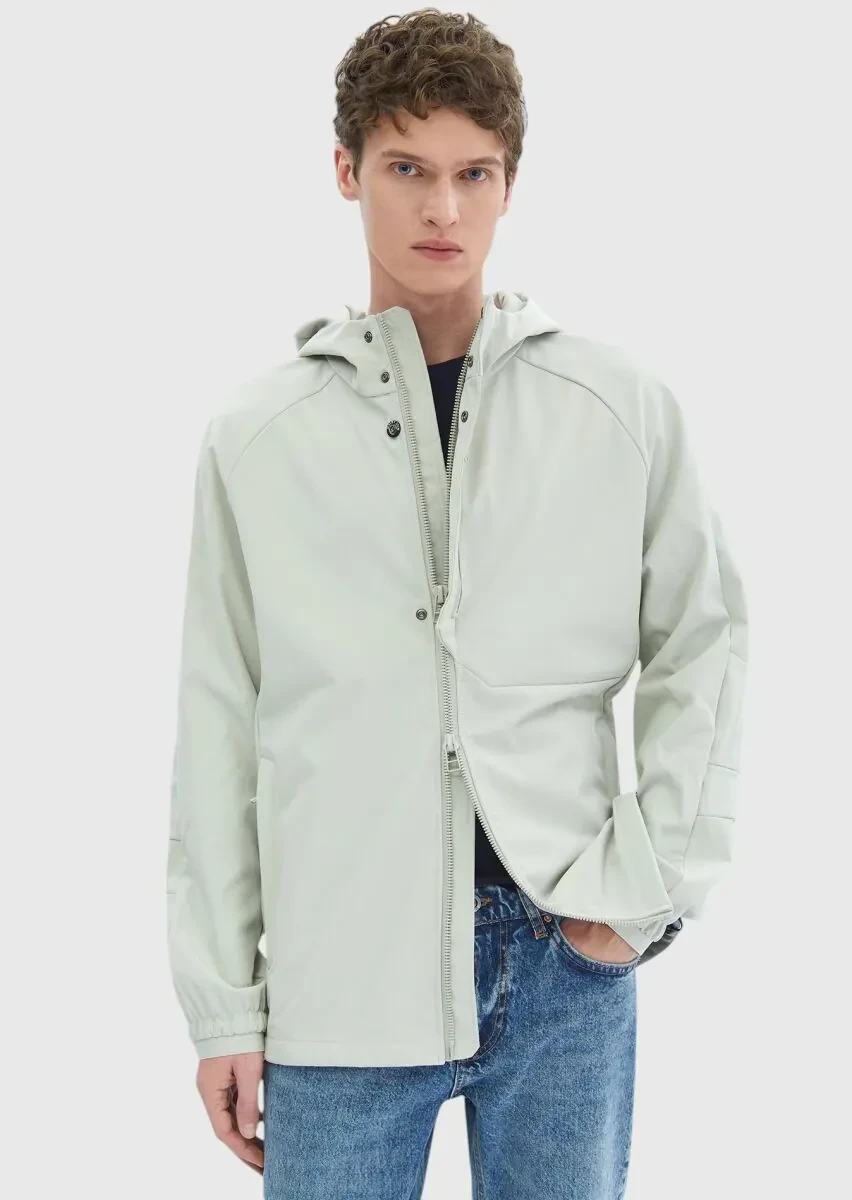 Kum Regular Fit Kapüşonlu Denim Dokuma Mont - 1