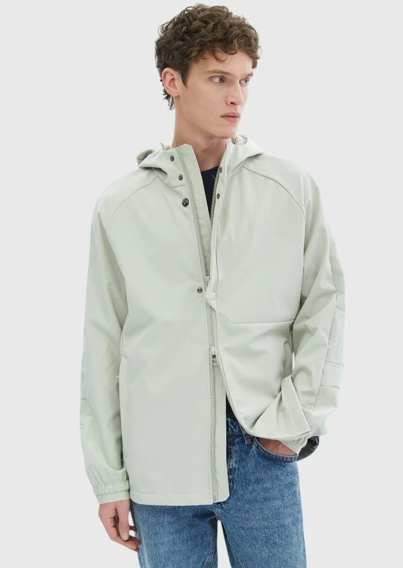 Kum Regular Fit Kapüşonlu Denim Dokuma Mont - 4
