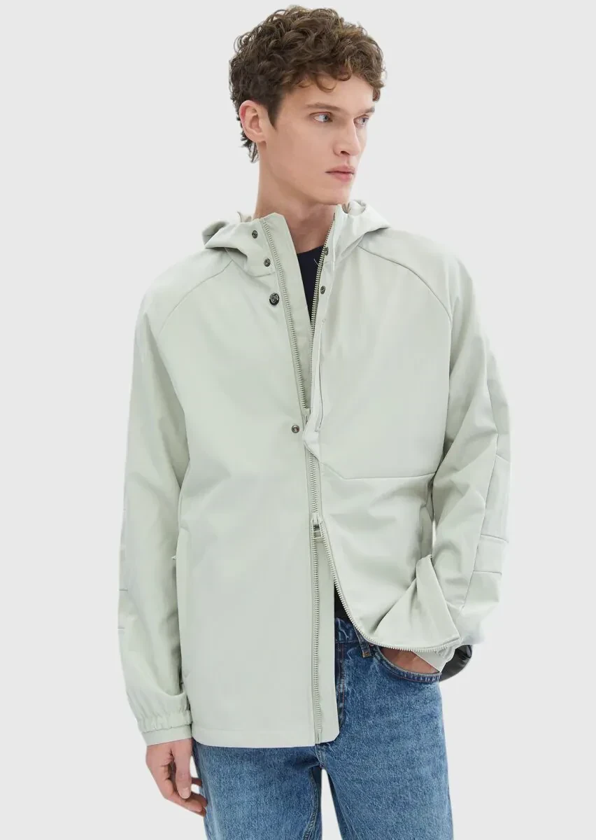 Kum Regular Fit Kapüşonlu Denim Dokuma Mont - 4
