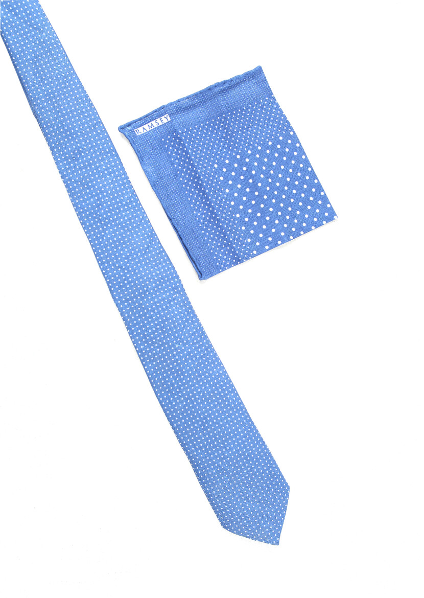 Lacivert %100 Keten Mendilli Kravat 