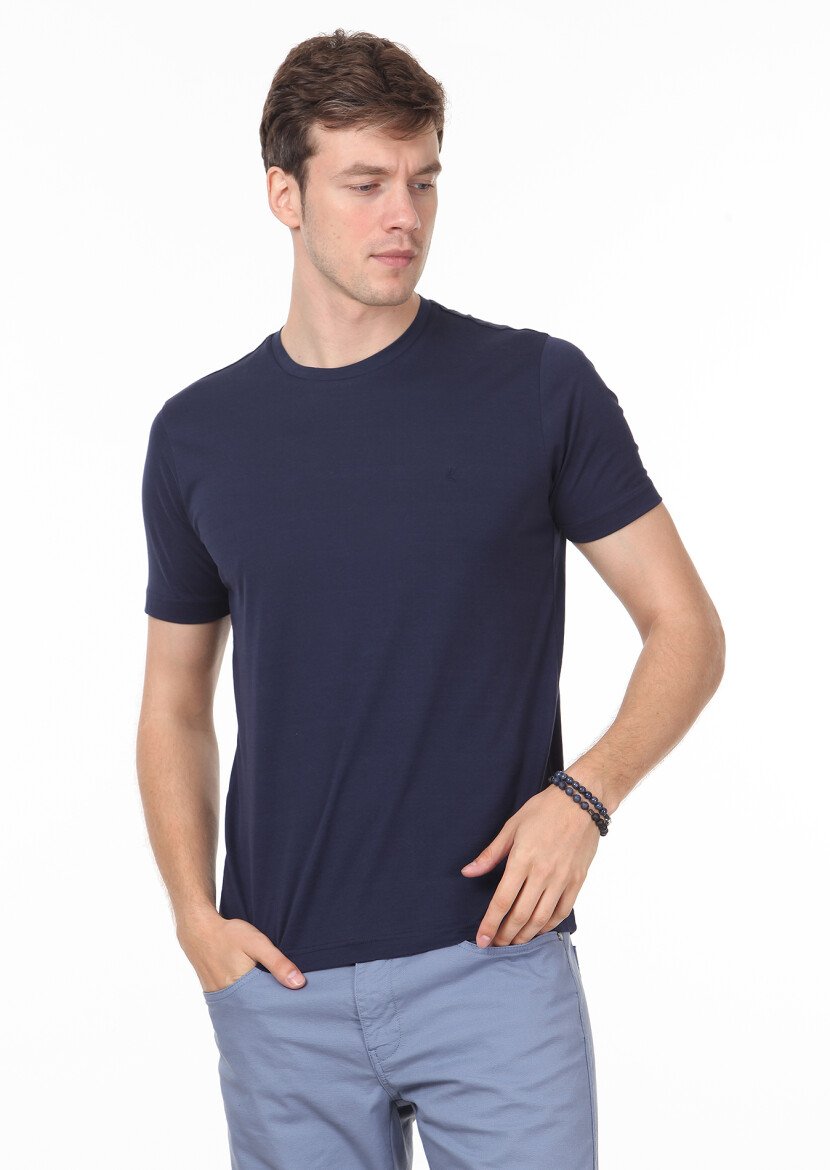 Lacivert %100 Pamuk T-Shirt - 1