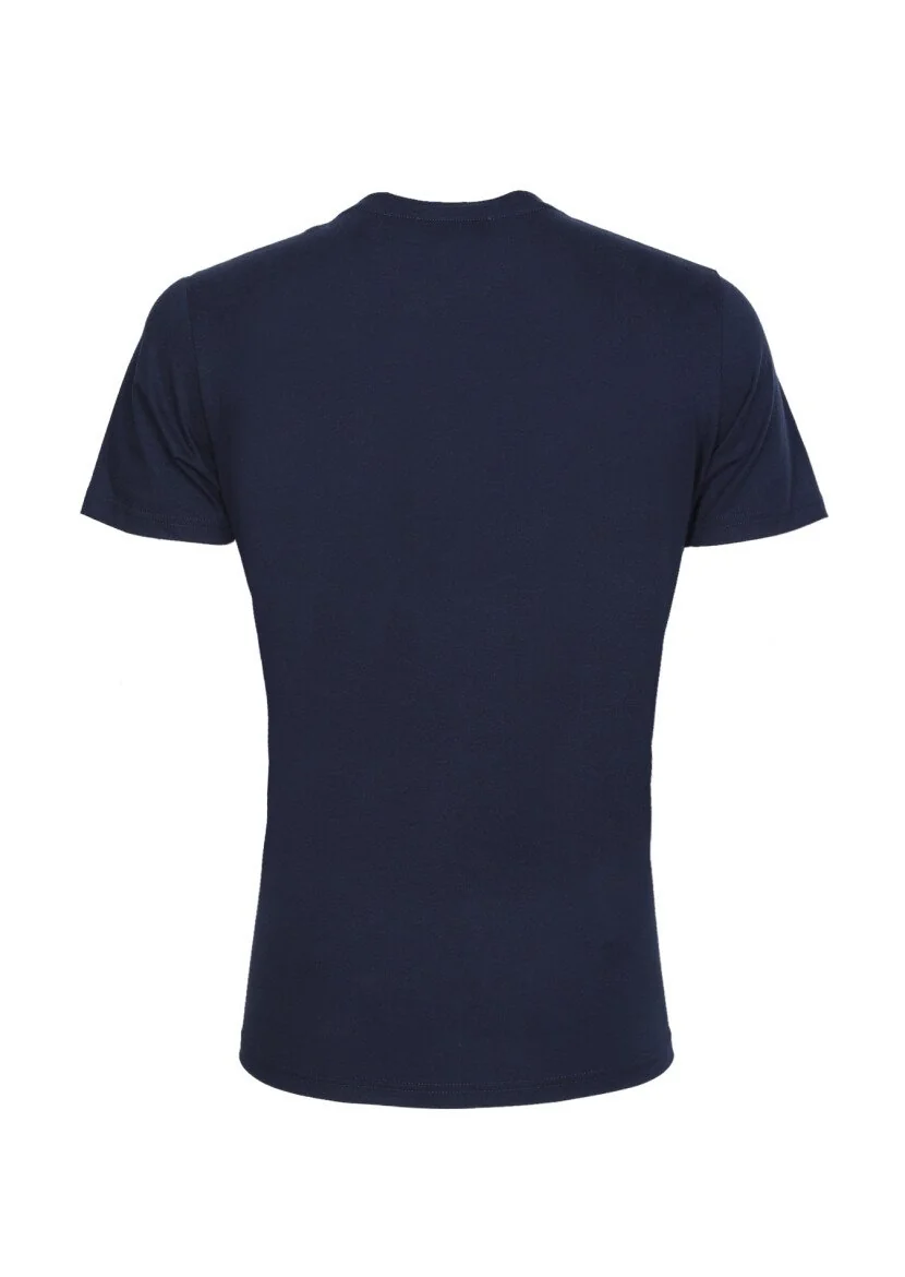 Lacivert Baskılı %100 Pamuk T-Shirt - 7