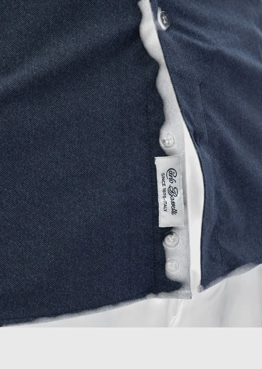 Lacivert Baskılı Casual Fit Casual Gömlek - 5