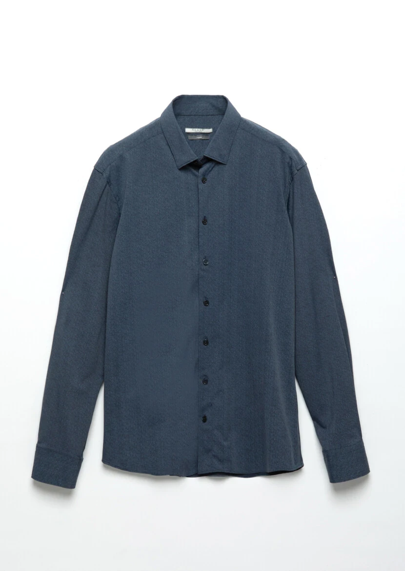 Lacivert Baskılı Casual Fit Casual Gömlek - 7