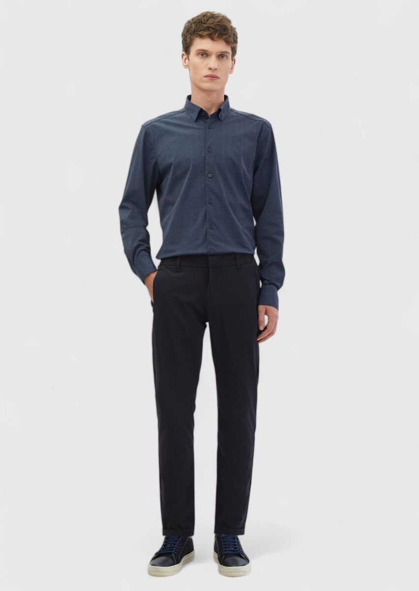 Lacivert Baskılı Casual Fit Uzun Casual Gömlek - 2