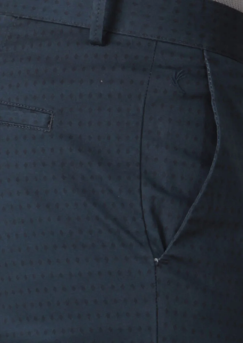 Lacivert Baskılı Dokuma Regular Fit Casual Pamuk Karışımlı Pantolon - 4