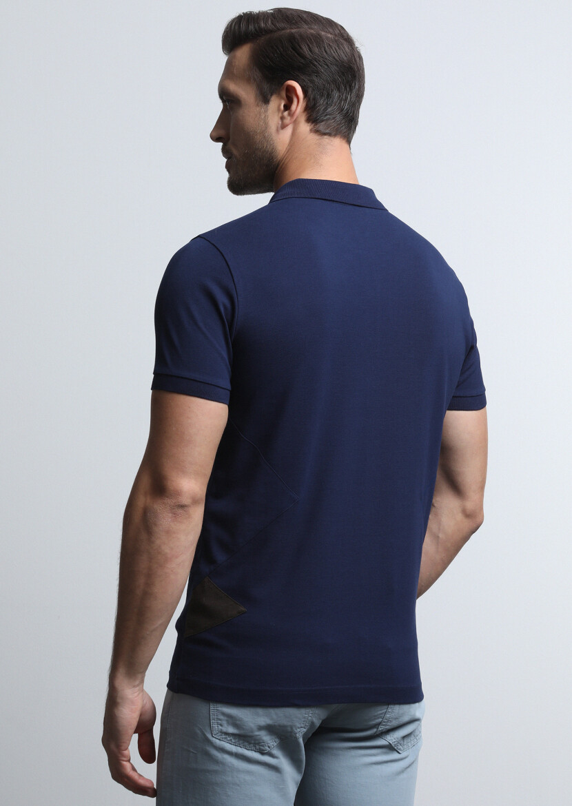 Lacivert Baskılı Polo Yaka %100 Pamuk T-Shirt - 3