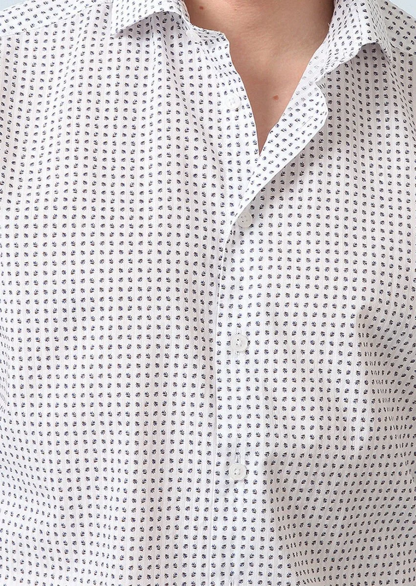 Lacivert Baskılı Regular Fit Dokuma Casual %100 Pamuk Gömlek - 2