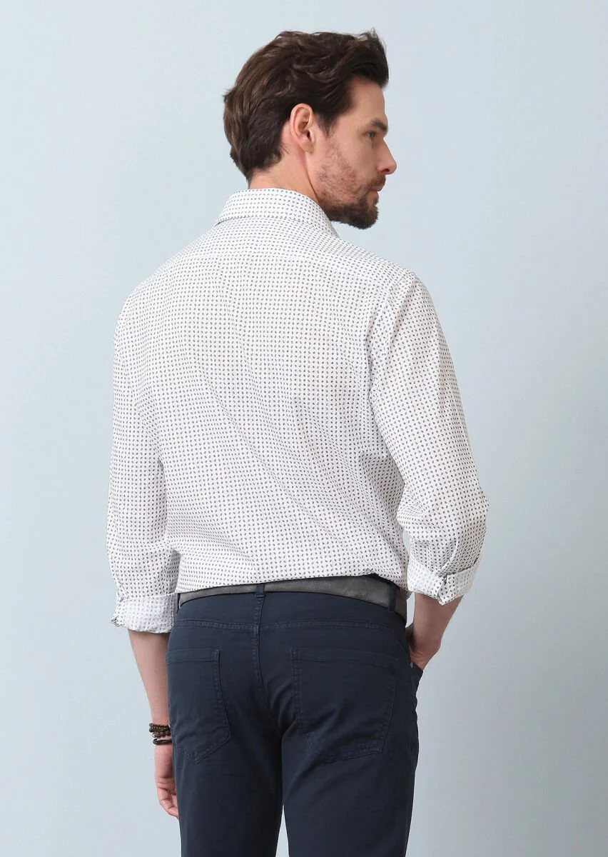 Lacivert Baskılı Regular Fit Dokuma Casual %100 Pamuk Gömlek - 6