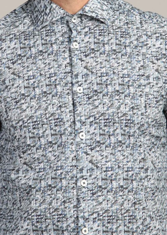 Lacivert Baskılı Slim Fit Dokuma Casual %100 Pamuk Gömlek - 4