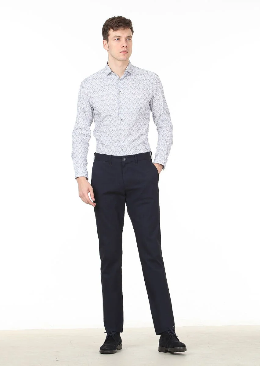 Lacivert Baskılı Slim Fit Dokuma Casual %100 Pamuk Gömlek - 3