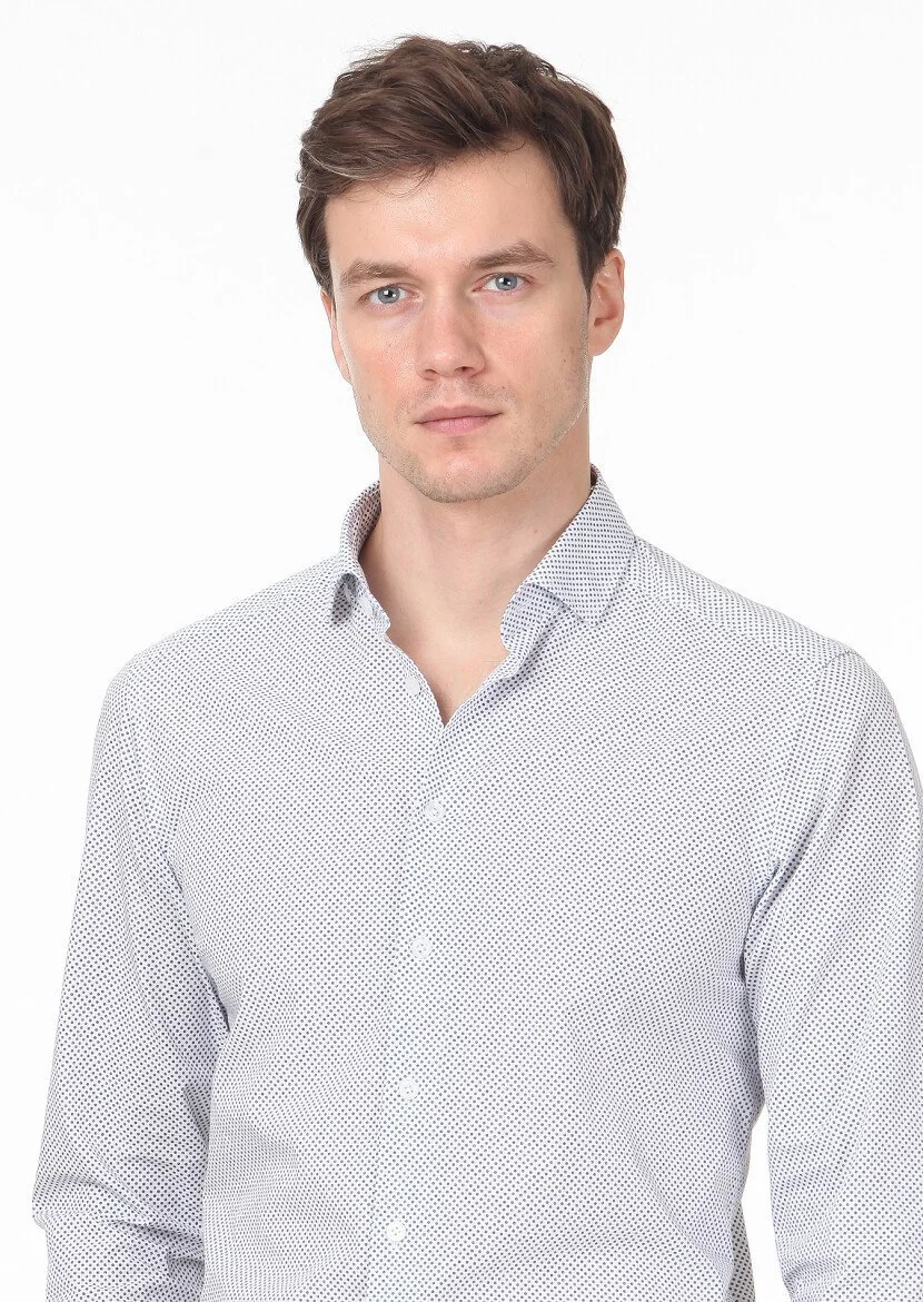 Lacivert Baskılı Slim Fit Dokuma Casual %100 Pamuk Gömlek - 2