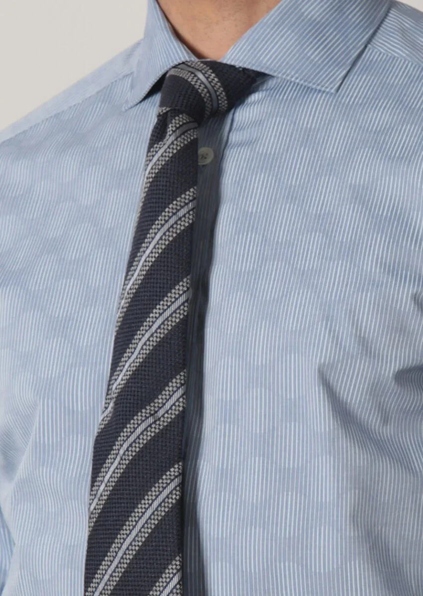 Lacivert Baskılı Slim Fit Dokuma Klasik %100 Pamuk Gömlek - 4