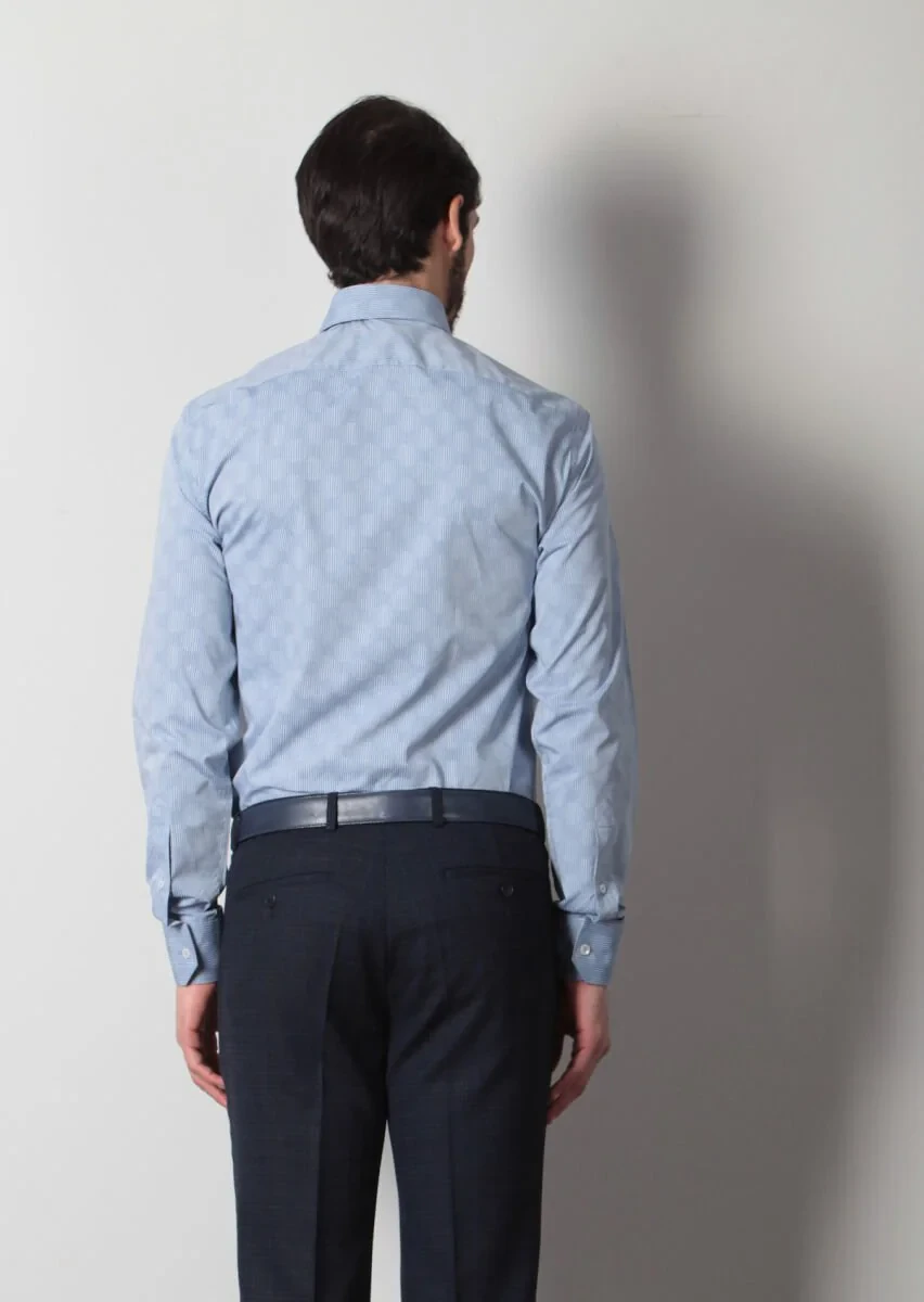 Lacivert Baskılı Slim Fit Dokuma Klasik %100 Pamuk Gömlek - 5