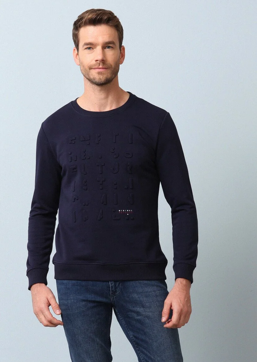 Lacivert Baskılı Sweatshırt - 1