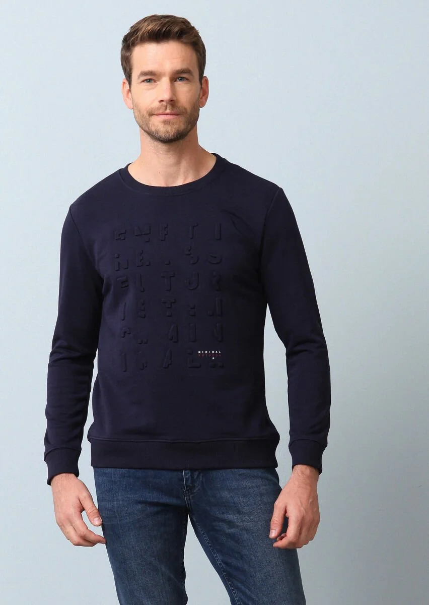 Lacivert Baskılı Sweatshırt - 1