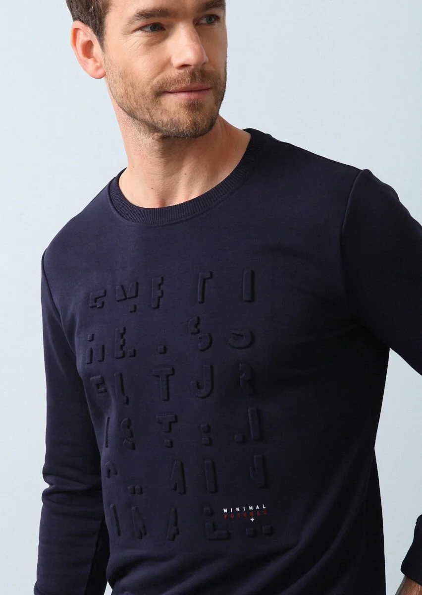 Lacivert Baskılı Sweatshırt - 2