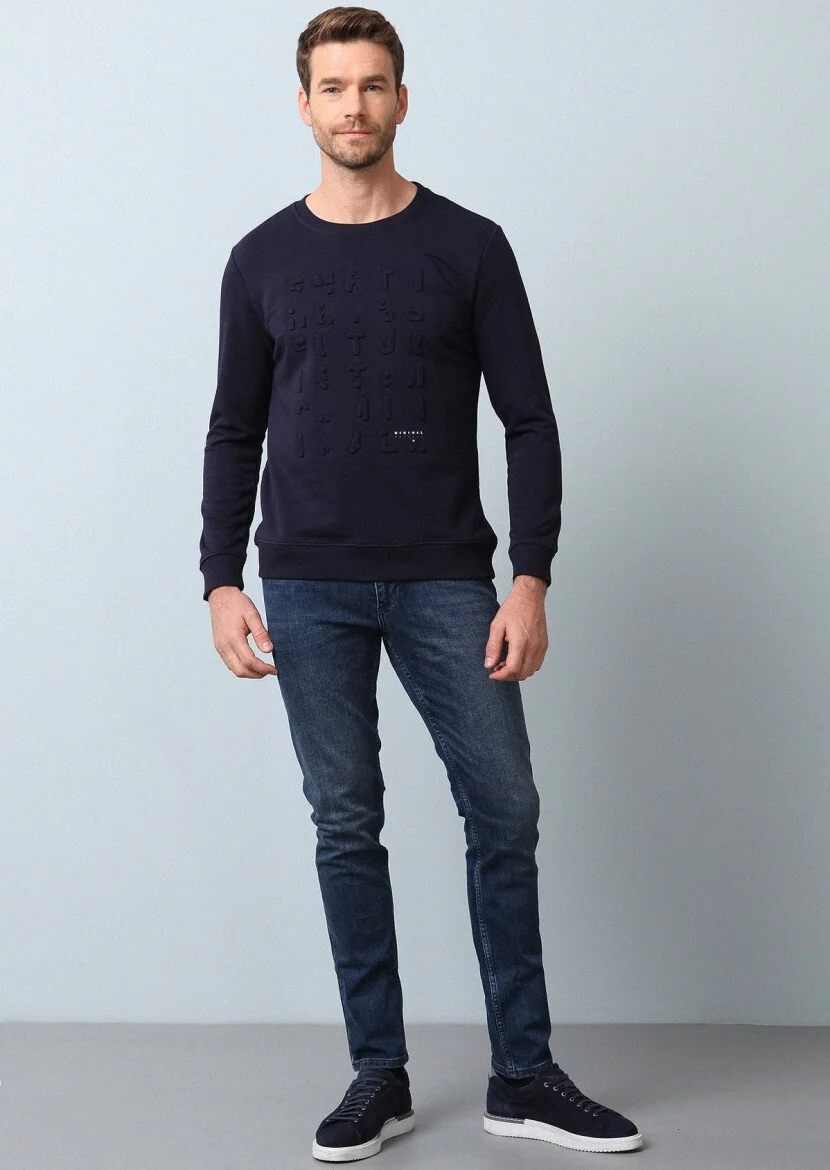 Lacivert Baskılı Sweatshırt - 3