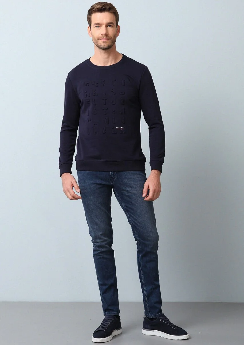 Lacivert Baskılı Sweatshırt - 3