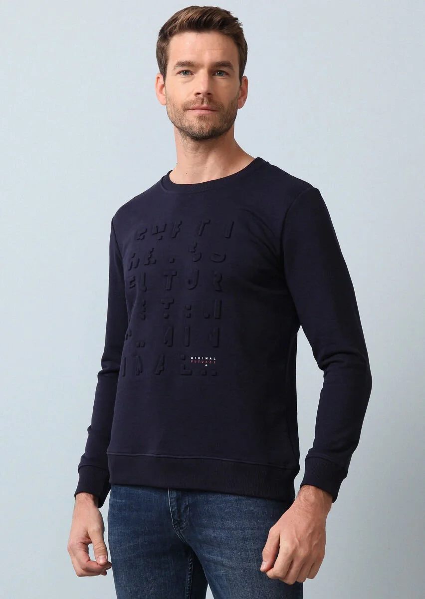 Lacivert Baskılı Sweatshırt - 4