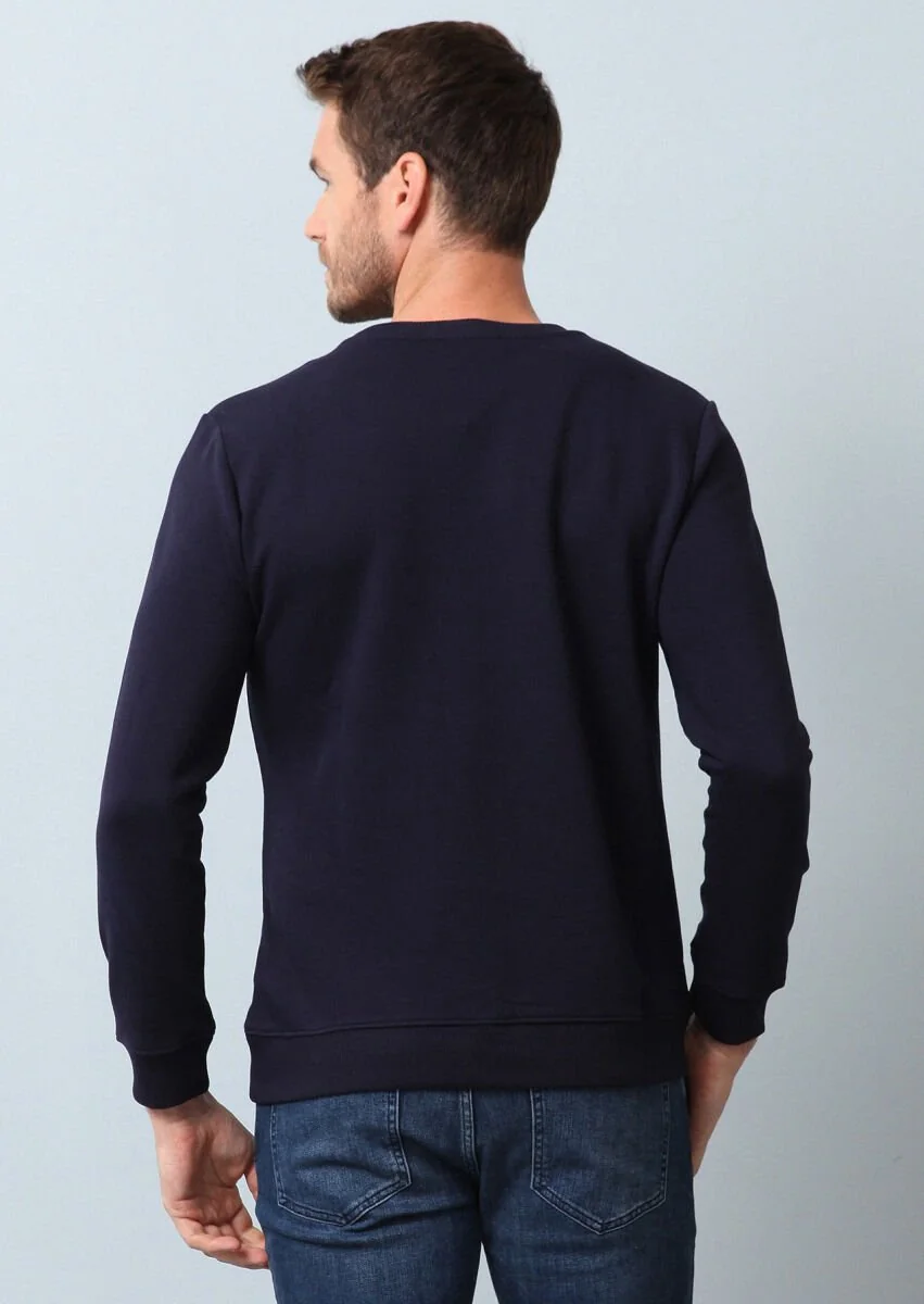 Lacivert Baskılı Sweatshırt - 5