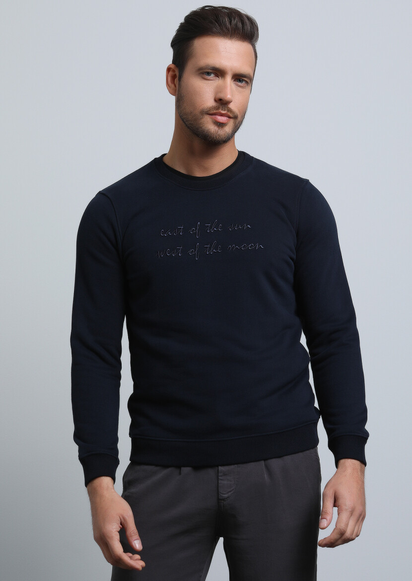Lacivert Baskılı Sweatshırt 