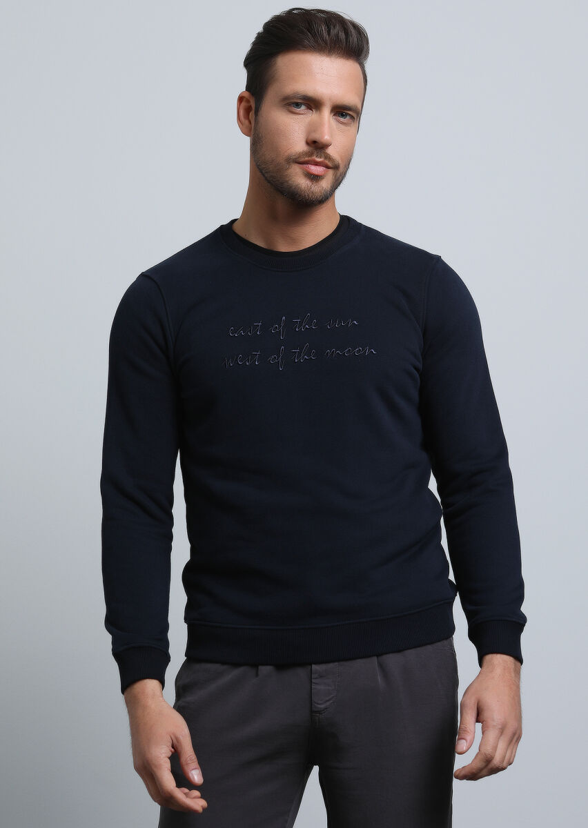 Lacivert Baskılı Sweatshırt - 2