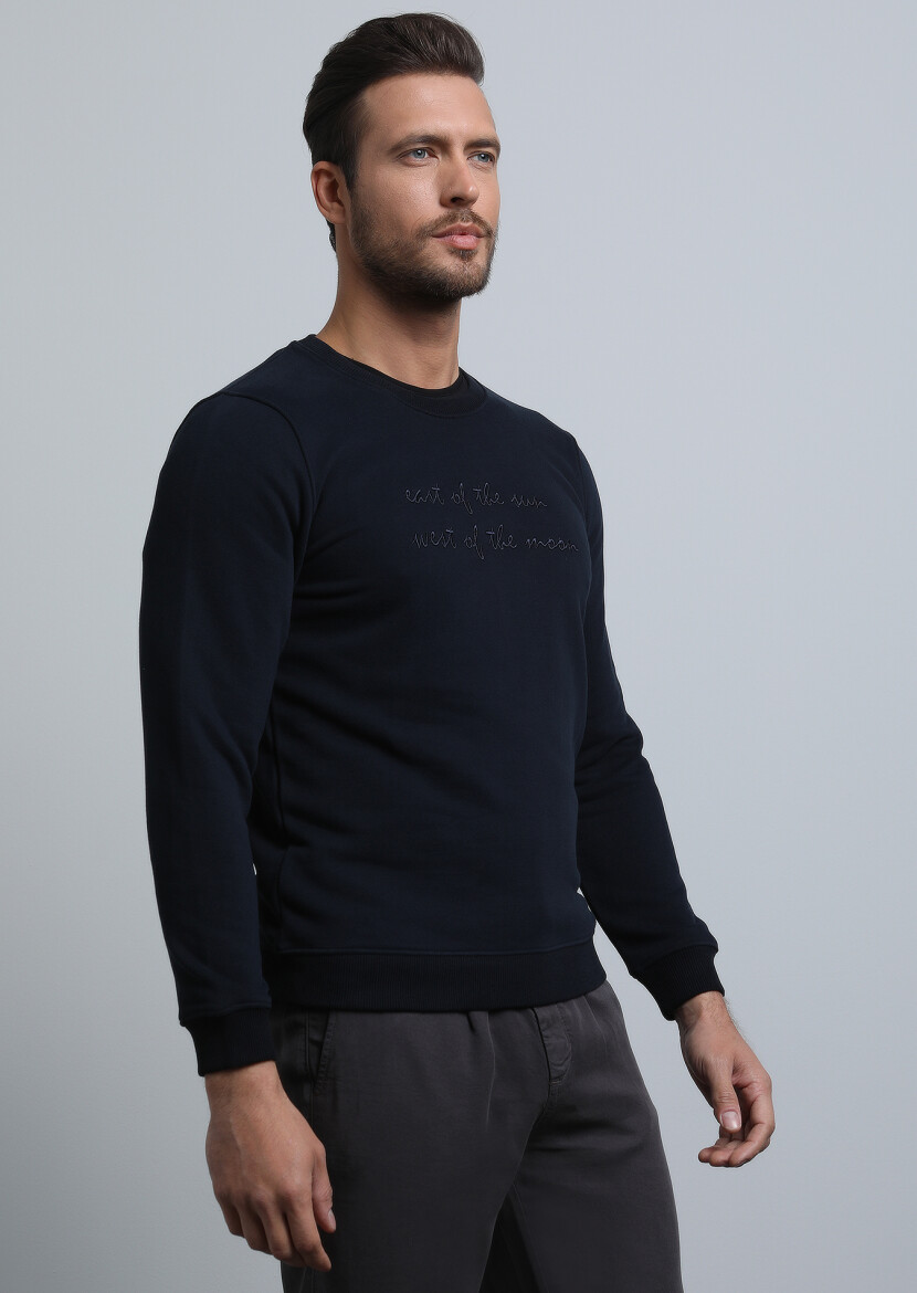 Lacivert Baskılı Sweatshırt - 4