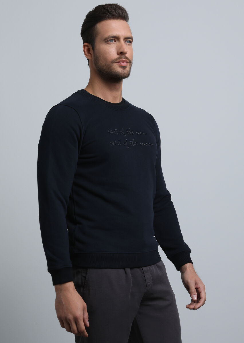 Lacivert Baskılı Sweatshırt - 4