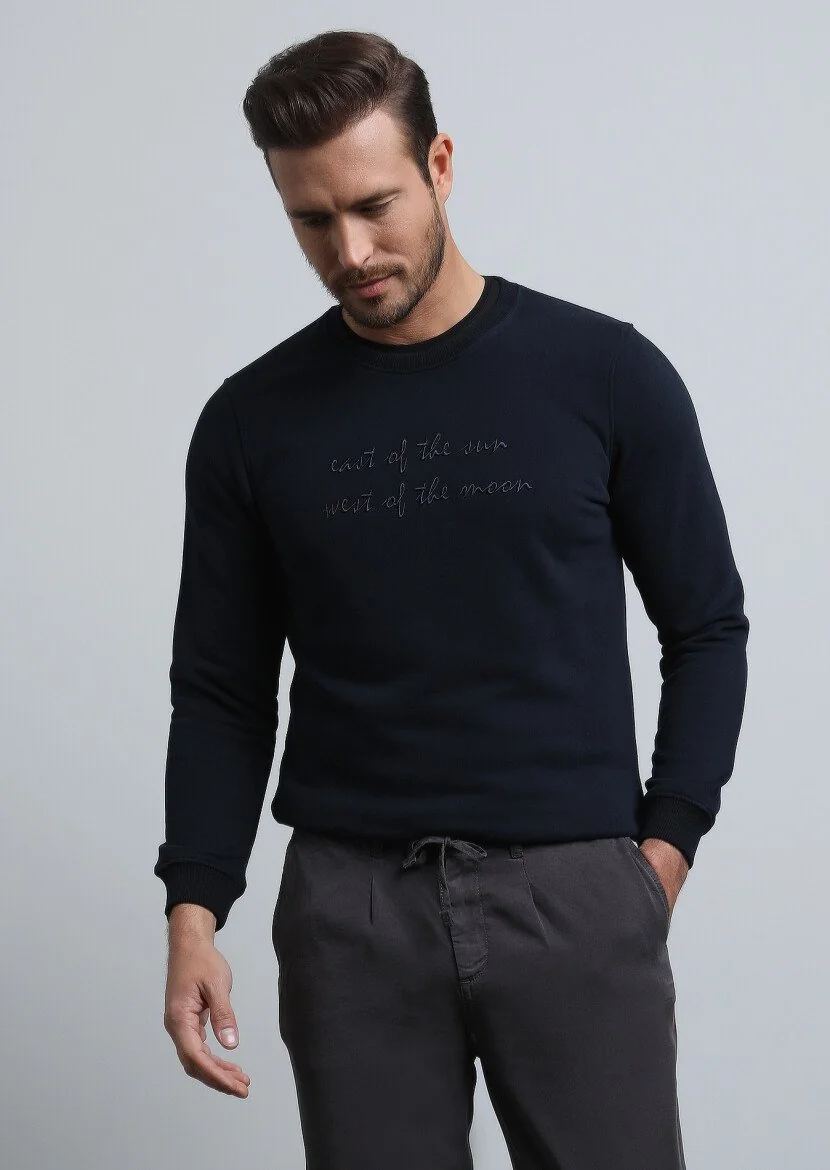 Lacivert Baskılı Sweatshırt - 3