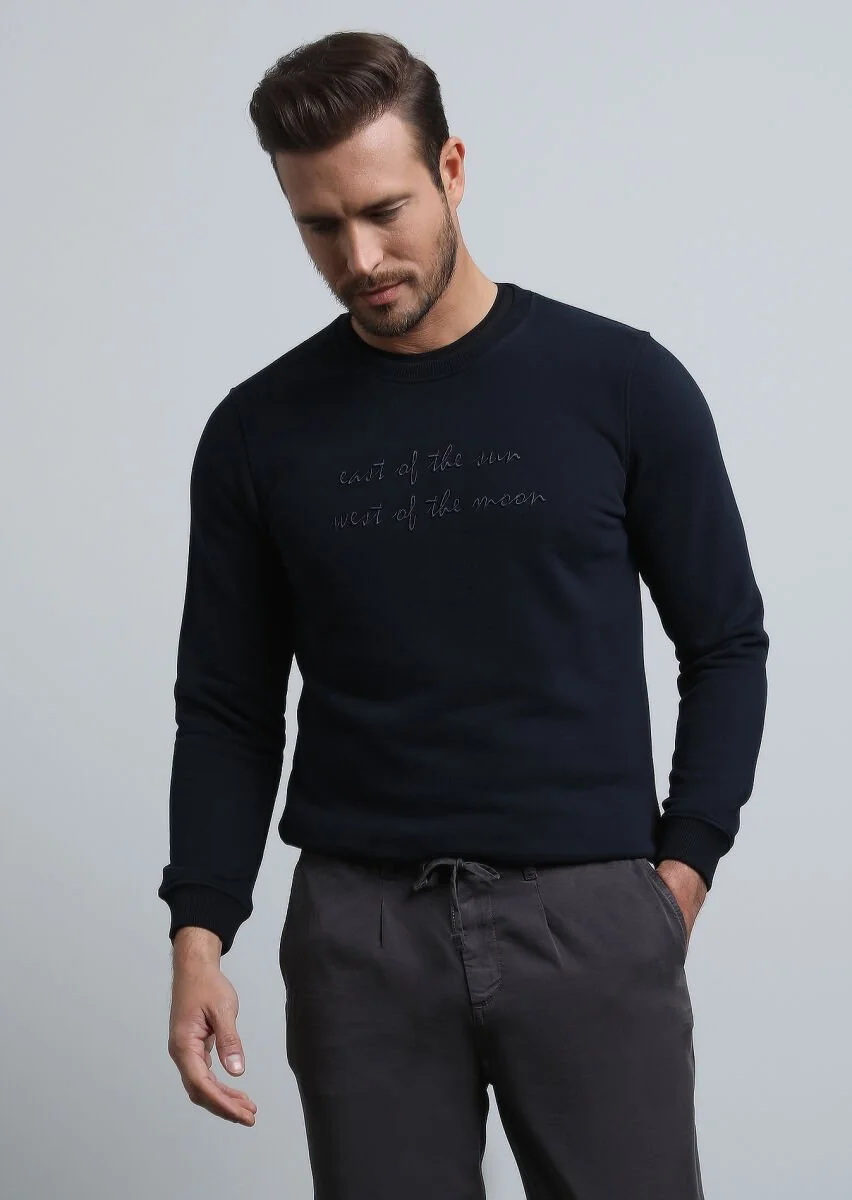 Lacivert Baskılı Sweatshırt - 3