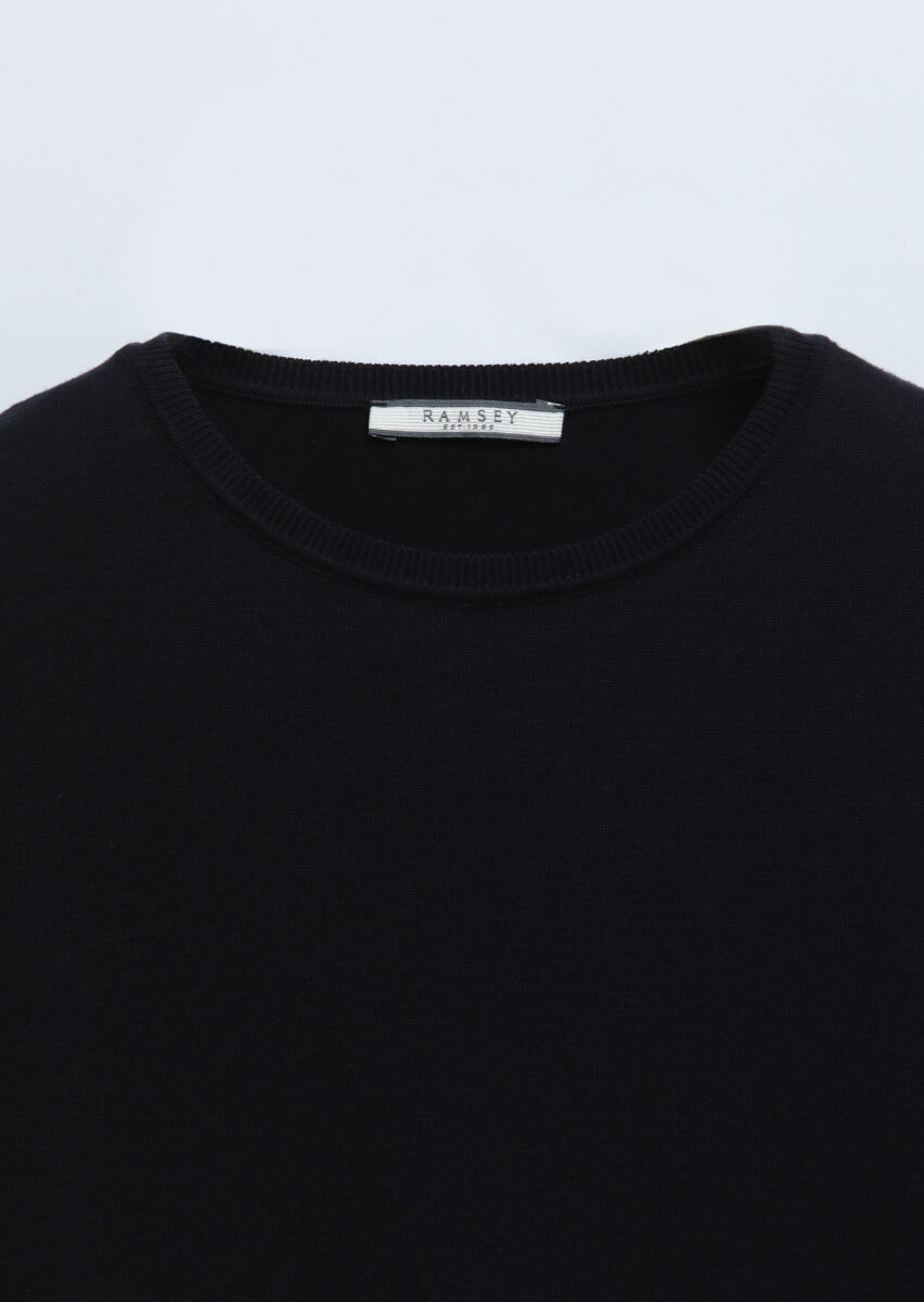 Lacivert Bisiklet Yaka Düz Örgü %100 Pamuk Triko - 8