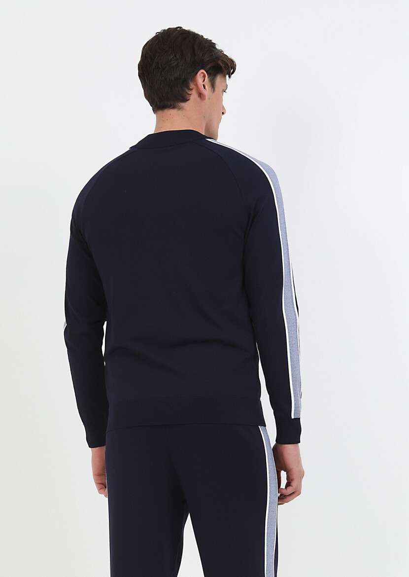 Lacivert Bisiklet Yaka Düz Örgü Hırka - 7