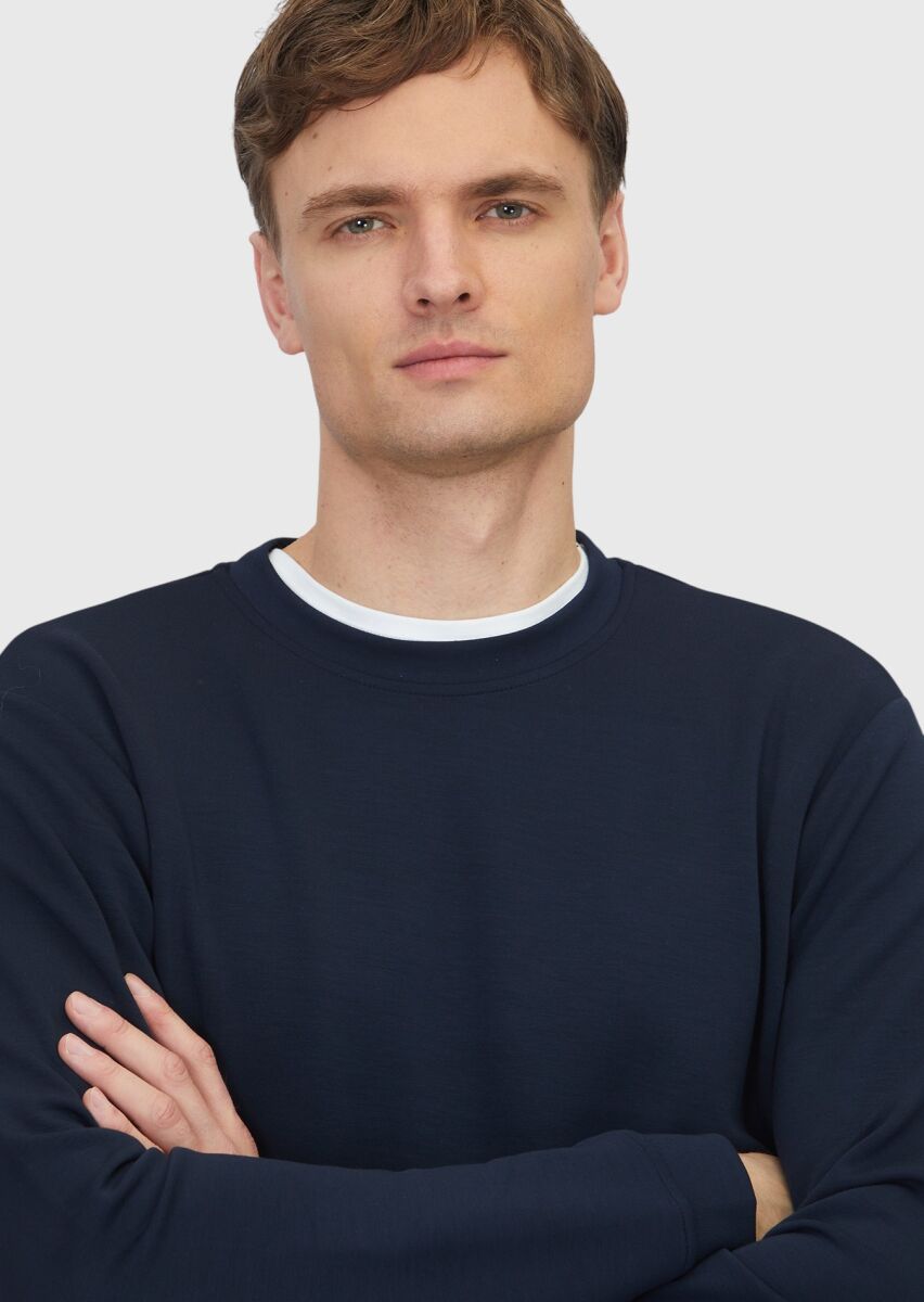 Lacivert Bisiklet Yaka Düz Sweatshırt - 3