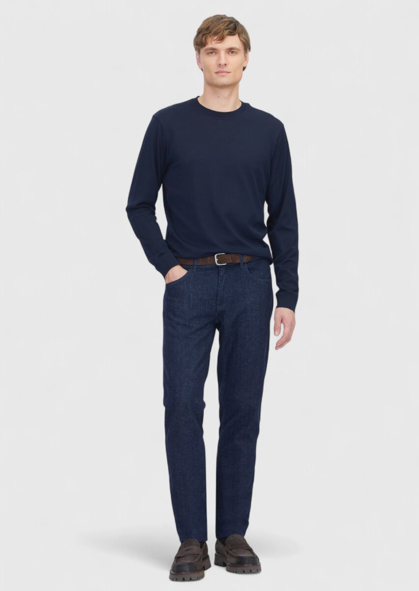 Lacivert Bisiklet Yaka Düz Sweatshırt - 2