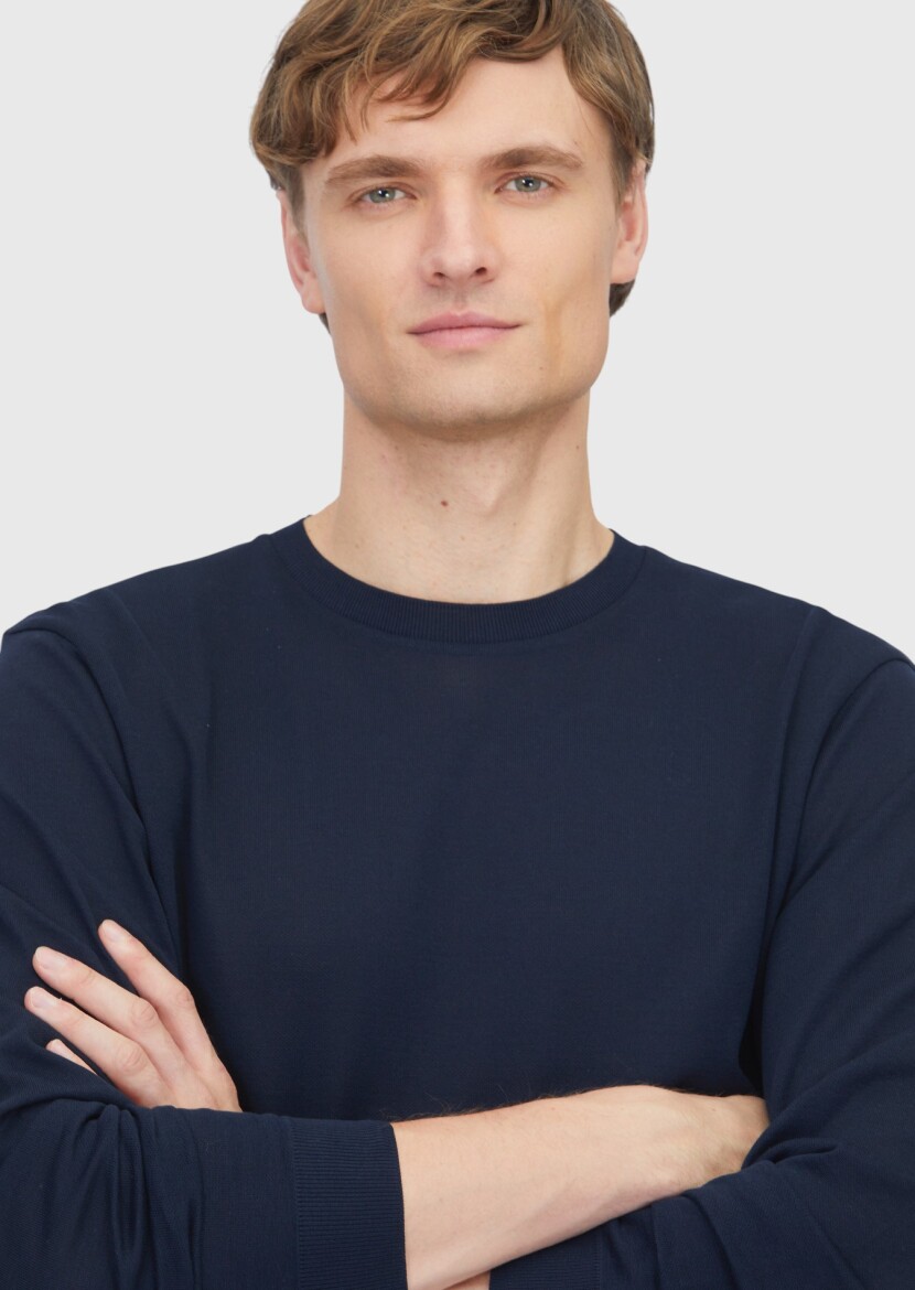 Lacivert Bisiklet Yaka Düz Sweatshırt - 3