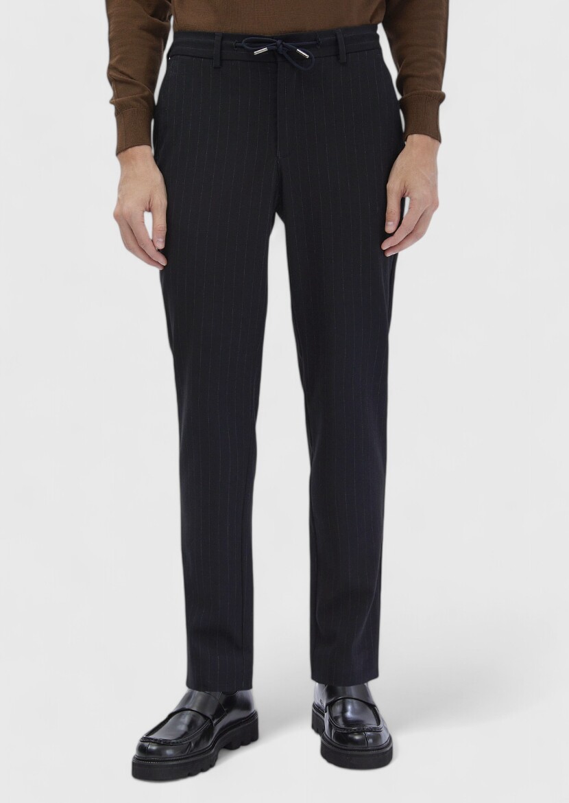 Lacivert Çizgili Dokuma Jogging Fit Casual %100 Pamuk Pantolon 