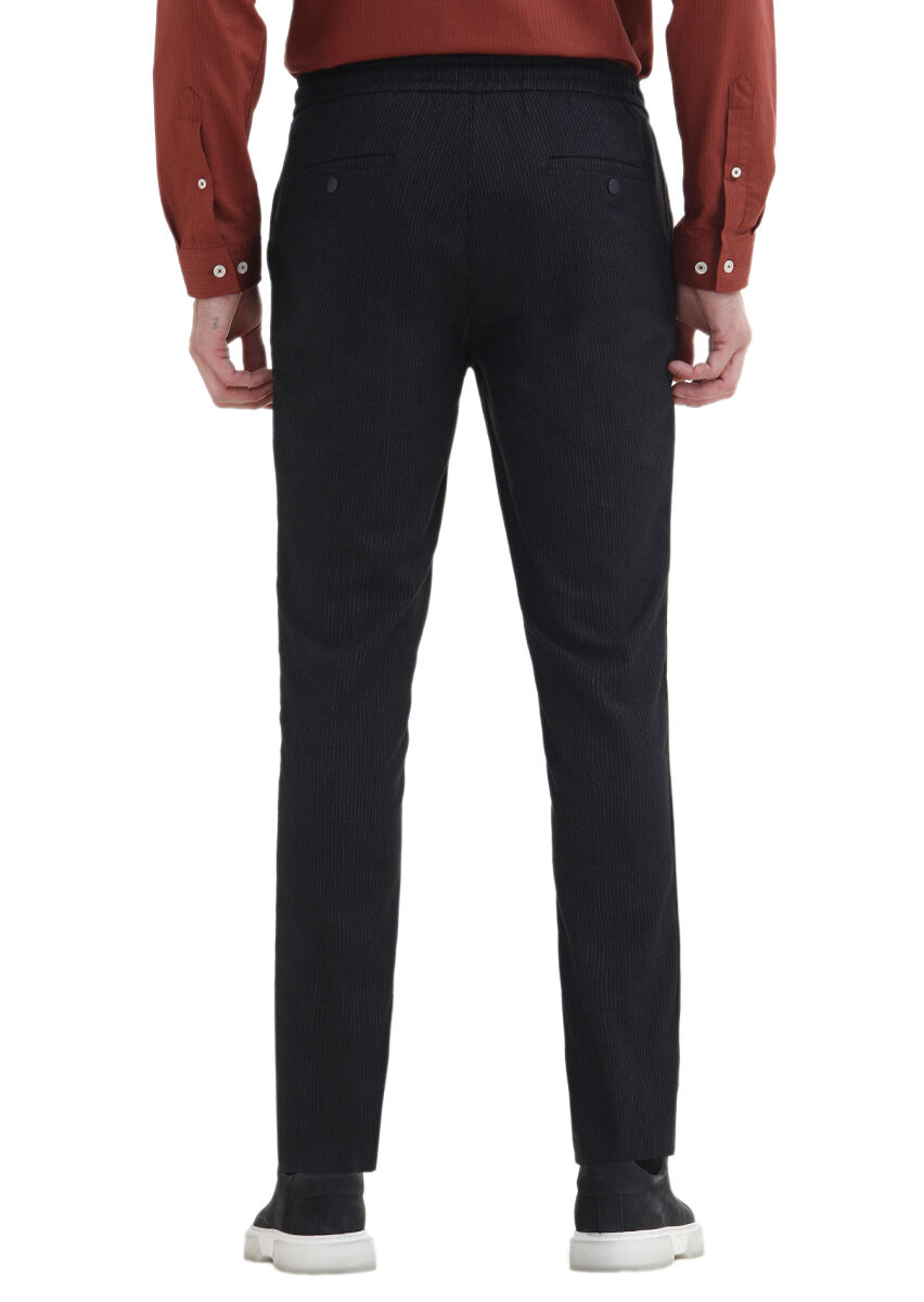 Lacivert Çizgili Dokuma Jogging Fit Casual Pantolon - 3