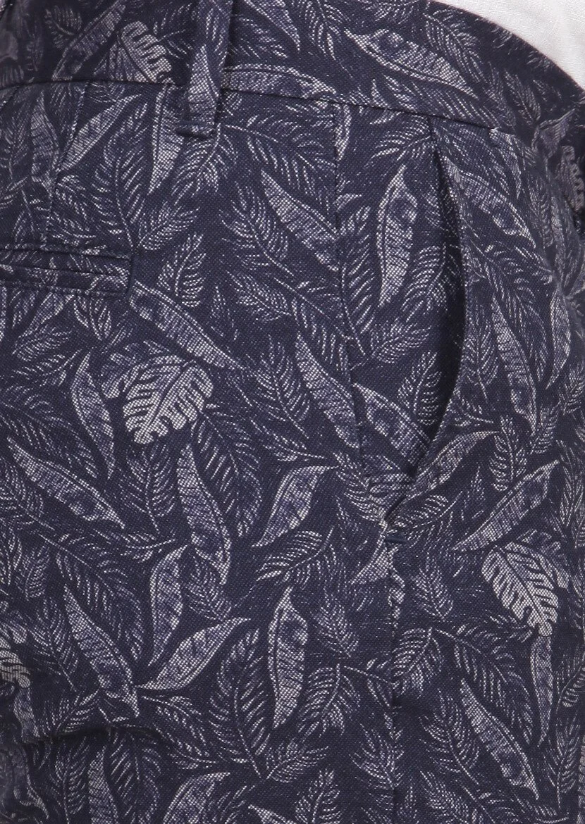 Lacivert Çizgili Dokuma Regular Fit Casual %100 Pamuk Bermuda - 4