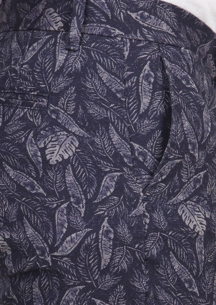 Lacivert Çizgili Dokuma Regular Fit Casual %100 Pamuk Bermuda - 4