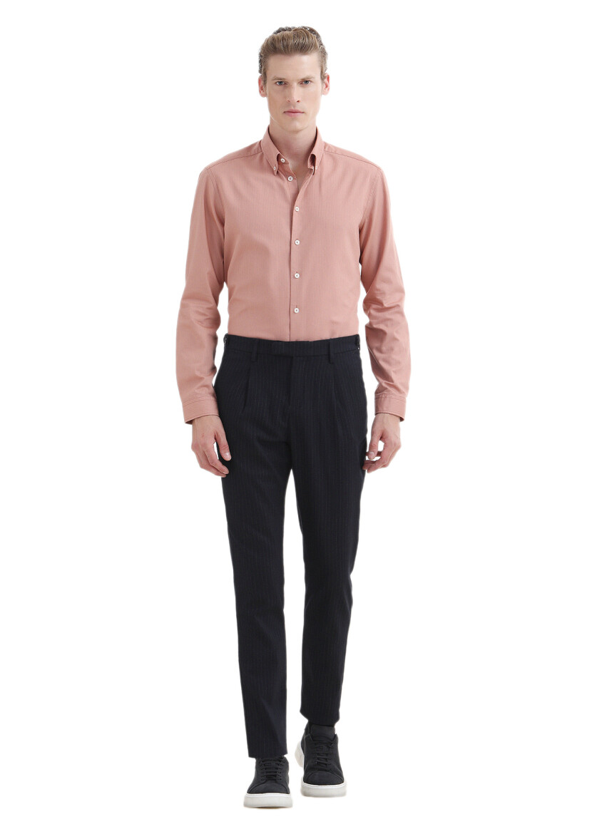 Lacivert Çizgili Dokuma Regular Fit Casual Pantolon - RAMSEY