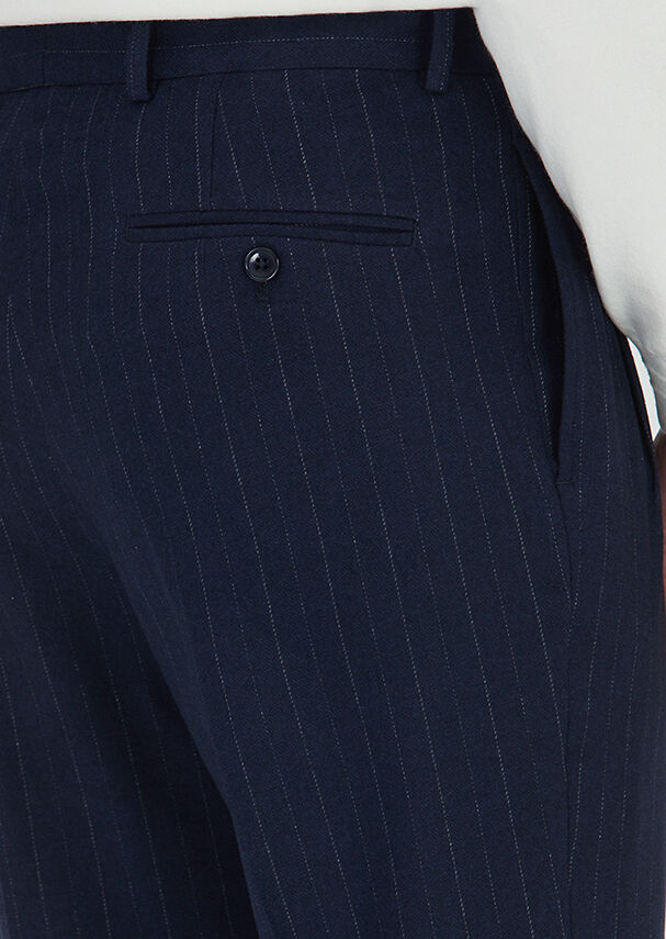 Lacivert Çizgili Dokuma Regular Fit Casual Yün Karışımlı Pantolon - 4
