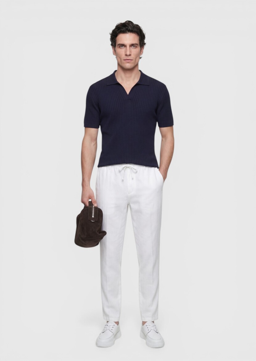 Lacivert Çizgili İpek Karışımlı Triko - 3