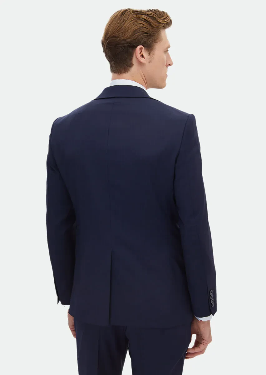 Lacivert Çizgili Modern Fit Yün Karışımlı Takım Elbise - 8