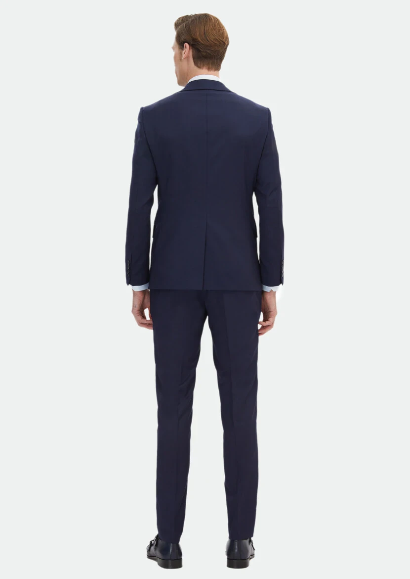 Lacivert Çizgili Modern Fit Yün Karışımlı Takım Elbise - 9